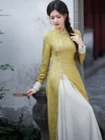 Neo-Chinese Jacquard Dress Silk Blend Midi Dress - Image 3