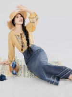 New Chinese Style Outfit Women – Embroidered Top & Denim Skirt - Image 6