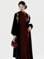 New Chinese Style Wool Coat for Women – Embroidered Elegant Daily Outerwear