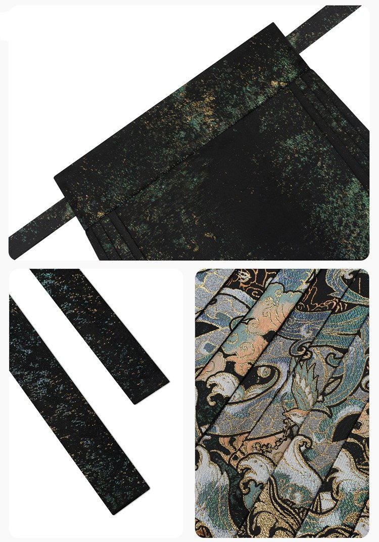 Combination shot of Nüwa brocade skirt details and matching top