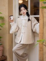 Winter Hanfu Outfit Embroidered Jacket & Wide-Leg Pants Set - Image 2