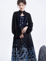 Ocean Wave Hanfu Skirt Set Brocade Chinese Outfit - Image 3