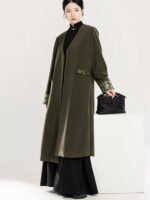 Olive Green Modern Hanfu Coat with Auspicious Brocade Trim - Image 6
