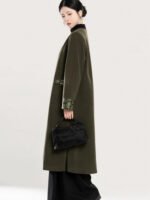Olive Green Modern Hanfu Coat with Auspicious Brocade Trim - Image 5