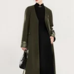 Olive Green Modern Hanfu Coat with Auspicious Brocade Trim