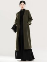 Olive Green Modern Hanfu Coat with Auspicious Brocade Trim - Image 4
