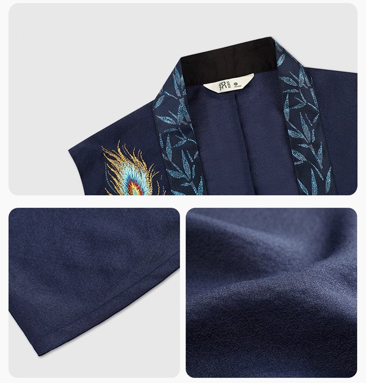 Close-up of metallic peacock embroidery