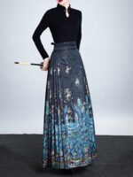 Blue Peacock Brocade Ma Mian Skirt Luxury Hanfu Skirt - Image 3