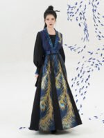 Peacock Embroidered Long Dress with Brocade Detail