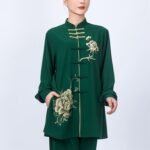 Peony Print Tai Chi Uniform Green Cotton Tai Chi Suit for Women