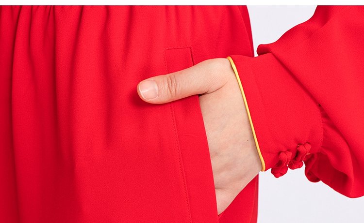 Close-up of pocket detail on silk-blend Tai Chi uniform
