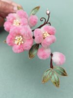 Pink Flower Hair Clip Antique Hanfu Gradient Fleece Hair Accessories
