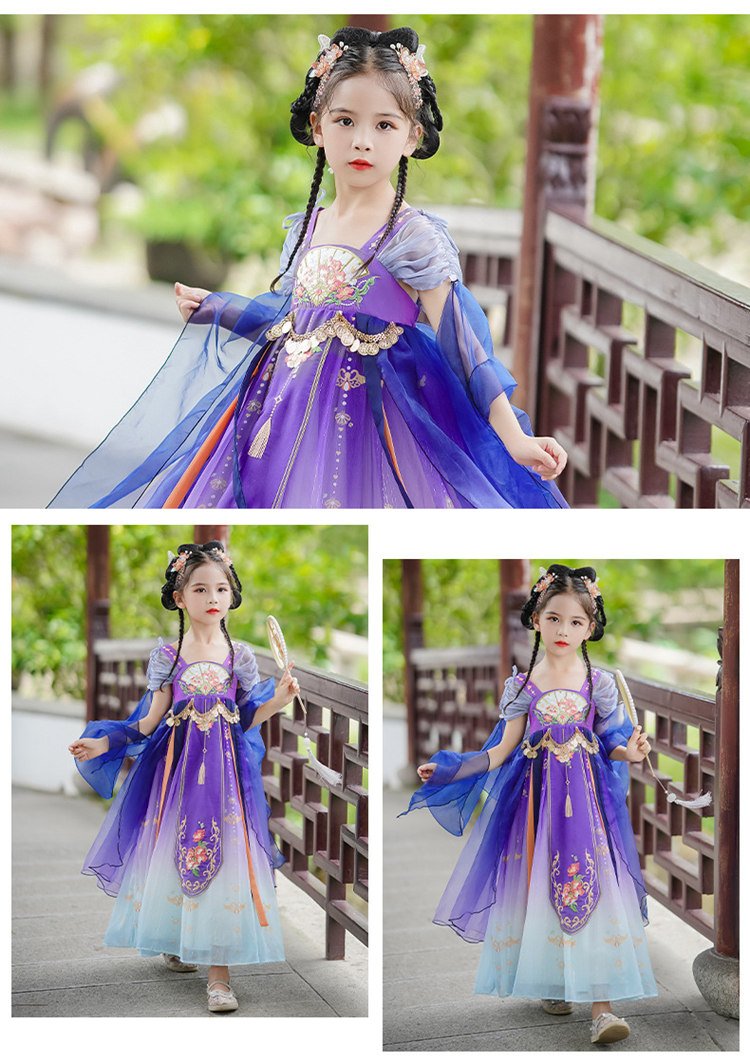 Close-up of embroidery on the front and back of a purple Hanfu