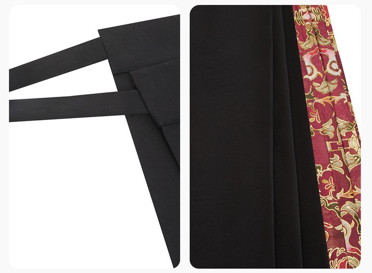 Hanfu skirt side tie and red brocade accent panel