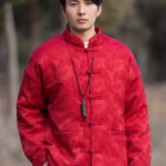 Red Chinese Tang Jacket for Men – Warm Winter Loose Fit Daily Wear