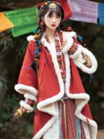 National Style Velvet Red Cloak Winter