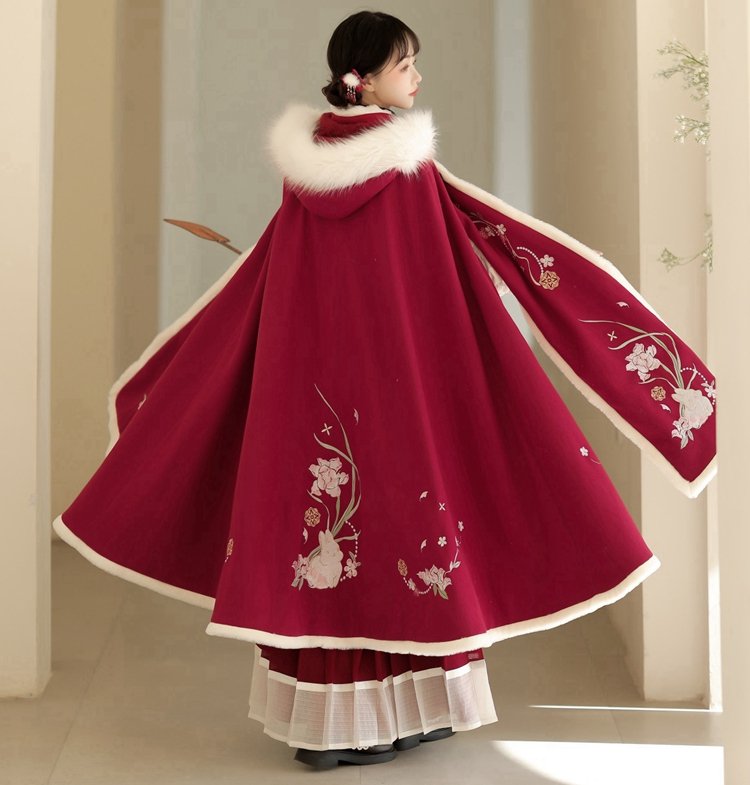 Embroidery Red Cloak With Hood