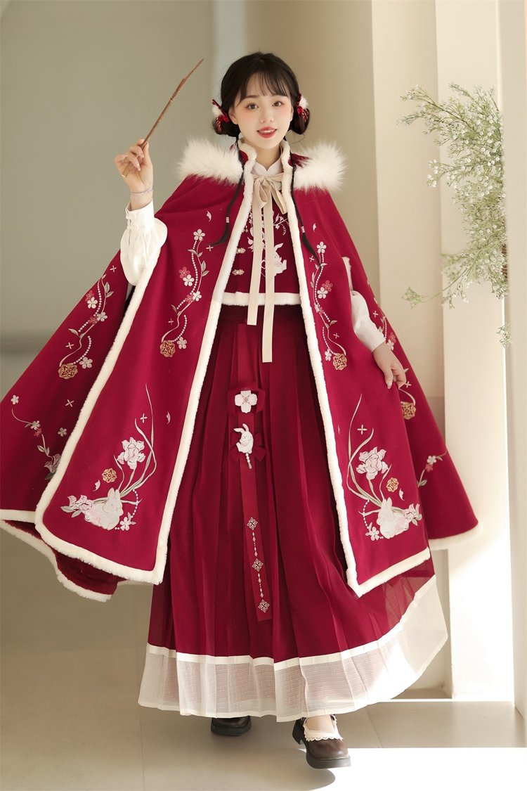 Embroidery Red Cloak With Hood