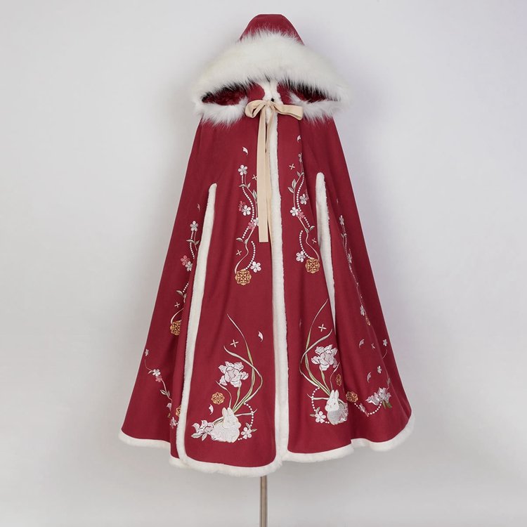Embroidery Red Cloak With Hood