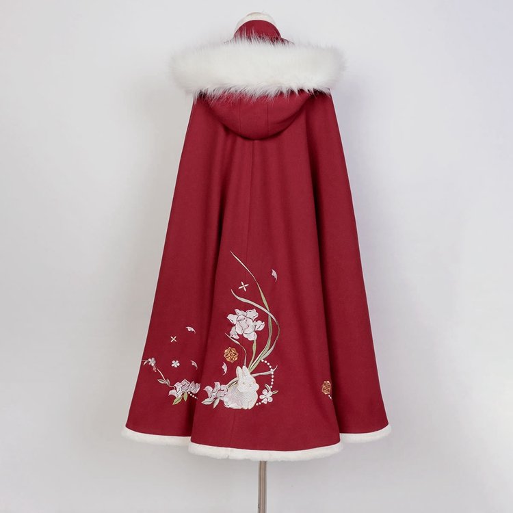 Embroidery Red Cloak With Hood