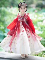 Flowy Red Hanfu Dress for Girls Fairy Princess Outfit - Image 3