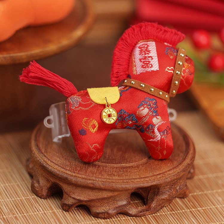 red lucky horse embroidered chinese sachet detail