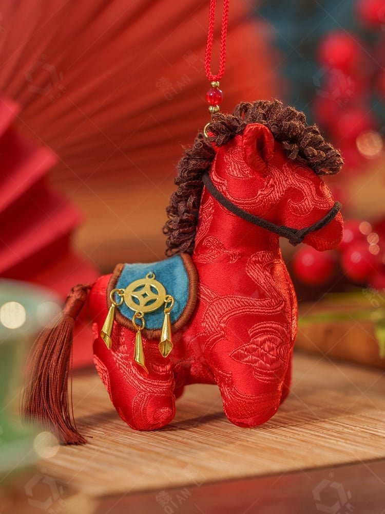 red lucky horse embroidered chinese sachet