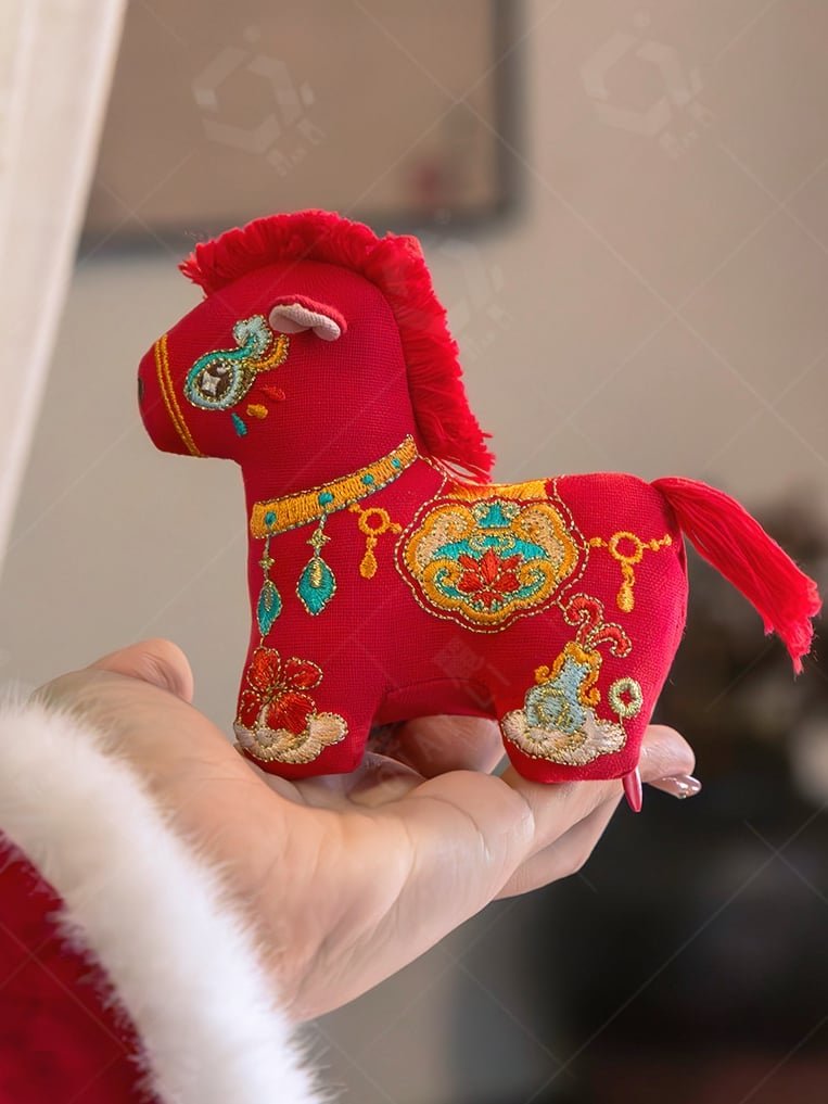 red lucky horse embroidered chinese sachet