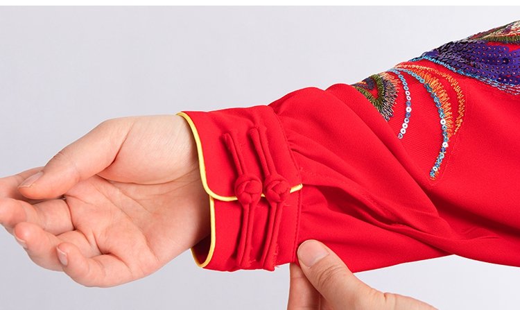 Front view of full Tai Chi outfit in Chinese red