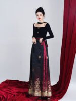 Rose-Gold Ombré Ma Mian Skirt Gradient Gold Floral Hanfu - Image 3