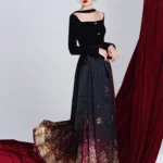 Rose-Gold Ombré Ma Mian Skirt Gradient Gold Floral Hanfu