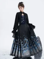 Ocean Wave Hanfu Skirt Set Brocade Chinese Outfit