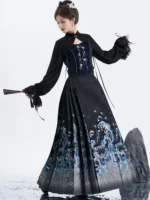 Ocean Wave Hanfu Skirt Set Brocade Chinese Outfit - Image 2