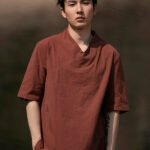 V-neck Short Sleeve Linen Shirt Chinese Style Tang Suit