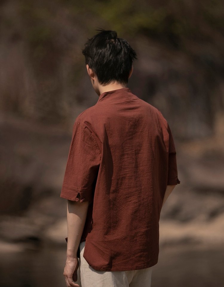 V-neck Short Sleeve Linen Shirt