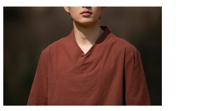 V-neck Short Sleeve Linen Shirt