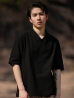 V-neck Short Sleeve Linen Shirt Chinese Style Tang Suit - Image 2