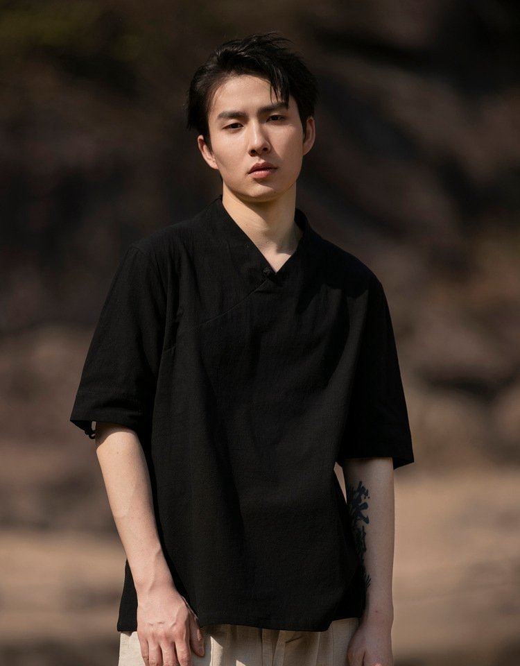 V-neck Short Sleeve Linen Shirt