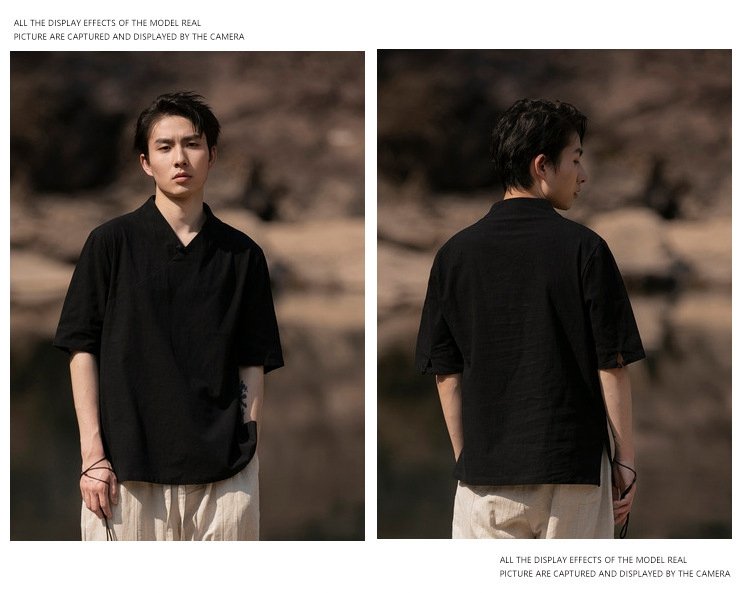 V-neck Short Sleeve Linen Shirt