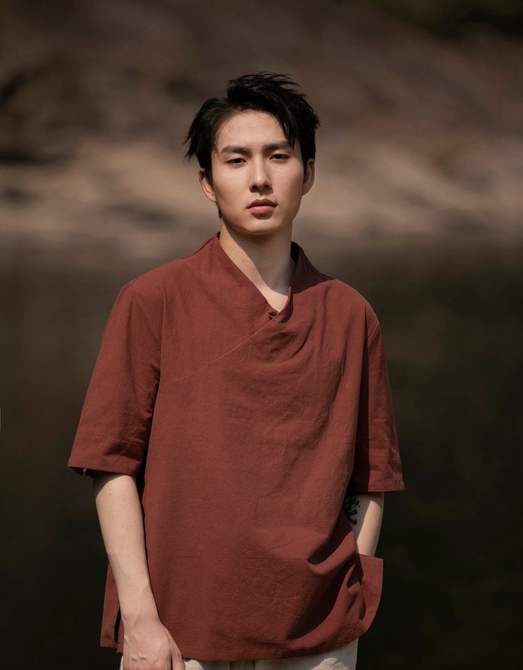 V-neck Short Sleeve Linen Shirt