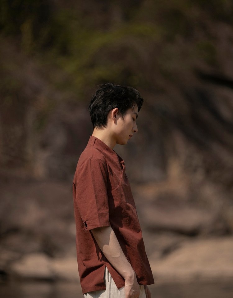 V-neck Short Sleeve Linen Shirt