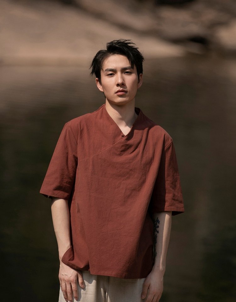 V-neck Short Sleeve Linen Shirt