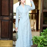 Embroidered Silk Linen Hanfu Dress Jacquard Tea Dress