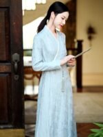 Embroidered Silk Linen Hanfu Dress Jacquard Tea Dress - Image 3