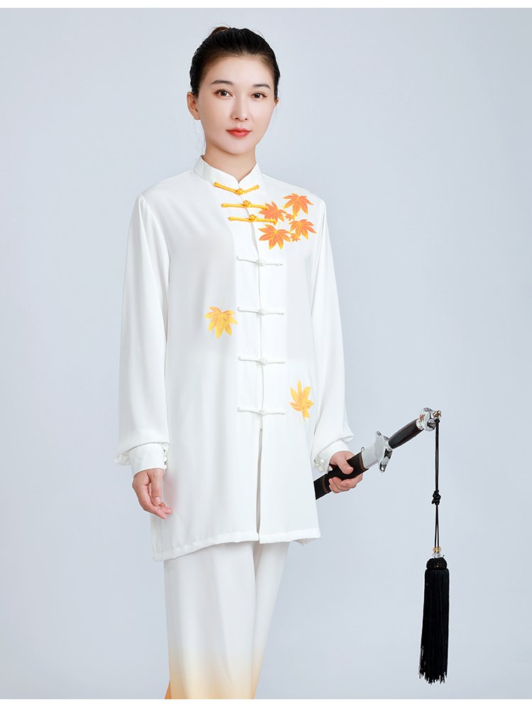 female tai chi outfit silk linen gradient maple design