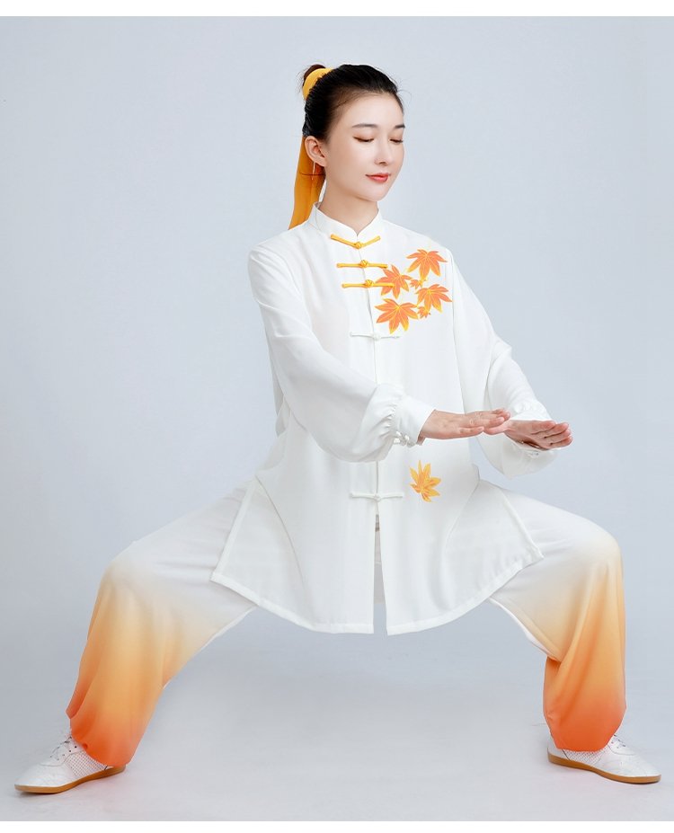 tai chi performance outfit women silk linen gradient maple print