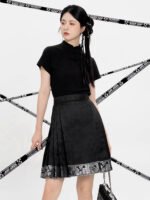 Silver Brocade Short Mamian Skirt Modern Chinese A-Line Skirt