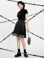 Silver Brocade Short Mamian Skirt Modern Chinese A-Line Skirt - Image 4