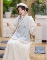 Soft Winter Outfit Embroidered Fleece Vest & Lace Skirt Set - Image 2