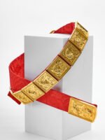 Song Style Hanfu Belt – Wide 5cm Red & Gold Leather Belt for Performance & Photography - Image 5